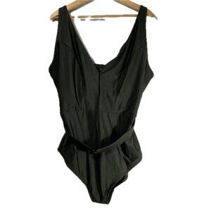NWT City Chic Women's Calero One Piece Swimwear Khaki Green Size XL Buckle Belt